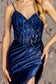 Embroidery Sequin Ruched Side Satin Mermaid Long Dress-7