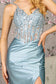 Embroidery Sequin Ruched Side Satin Mermaid Long Dress-10