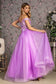 3-D Flower Emboridery Sheer Bodice Mesh A-line Long Dress-5