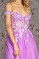 3-D Flower Emboridery Sheer Bodice Mesh A-line Long Dress-6