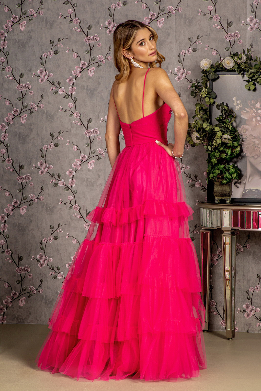 Sequin Bead Sweetheart Ruffled Skirt Mesh A-line Long Prom Dress GLGL3452-5