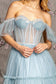 Sequin Bead Sheer Bodice Off Shoulder Mesh A-line Long Dress-7