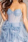 Strapless Sheer Bodice Ruffled Skirt Mesh A-line Long Dress-7