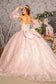 Detachable Big Ribbon Glitter Mesh Ball Gown w/ Long Puff Sleeves-1