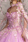 Sheer Bodice Strapless Sweetheart Mesh Ball Gown w/ Side Mesh Long Drapes-3