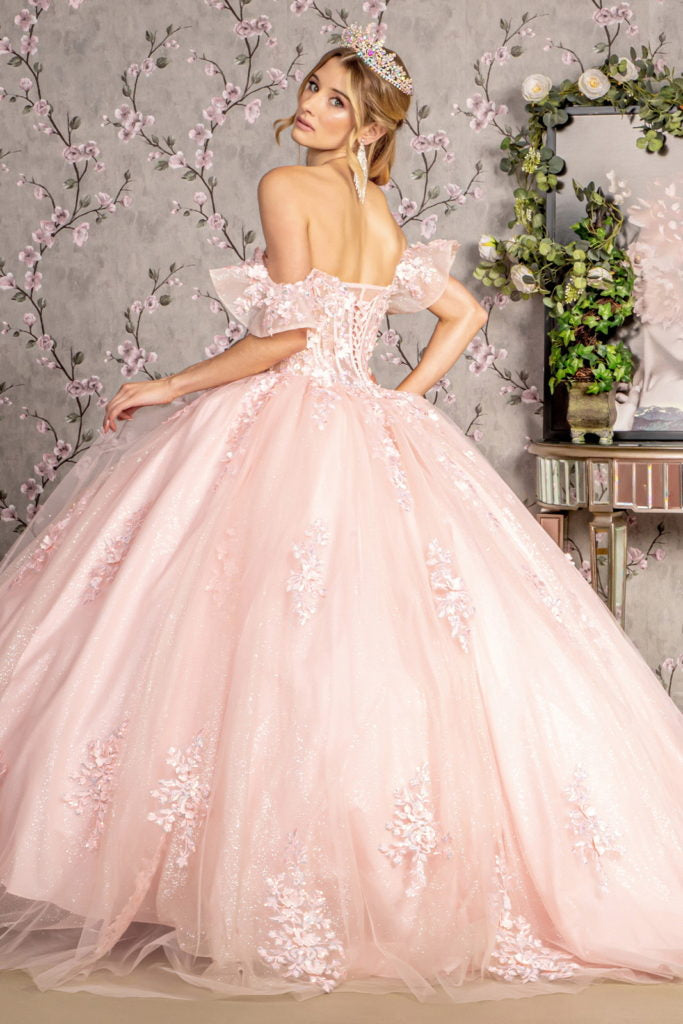 3-D Flower Illusion Sweetheart Sheer Bodice Mesh Ball Gown-1