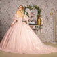 Glitter Embroidery Sheer Bodice Mesh Ball Gown w/ Long Puff Sleeves-3