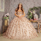 Metallic 3-D Flower Off Shoulder Mesh Ball Gown w/ Ruffled Back-2