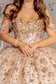 Metallic 3-D Flower Off Shoulder Mesh Ball Gown w/ Ruffled Back-4