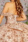 Metallic 3-D Flower Off Shoulder Mesh Ball Gown w/ Ruffled Back-5