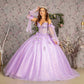 3-D Flower Jewel Sheer Bodice Mesh Ball Gown w/ Long Sleeves-7