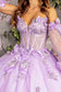 3-D Flower Jewel Sheer Bodice Mesh Ball Gown w/ Long Sleeves-8