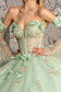 3-D Flower Jewel Sheer Bodice Mesh Ball Gown w/ Long Sleeves-4