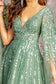 Bead Sequin Mesh A-line Long Dress w/ Side Cape Long Sleeves-5