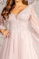 Bead Sequin Mesh A-line Long Dress w/ Sheer Puff Sleeves-5