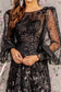 Bead Sheer Bodice Mesh A-line Long Dress w/ Sheer Puff Sleeves-5