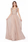 A-line Metallic Pleated Modest Cap Sleeve Bodice Scalloped neckline Elegant Bridesmaid & Mother of Bride Dress CDHT011-0