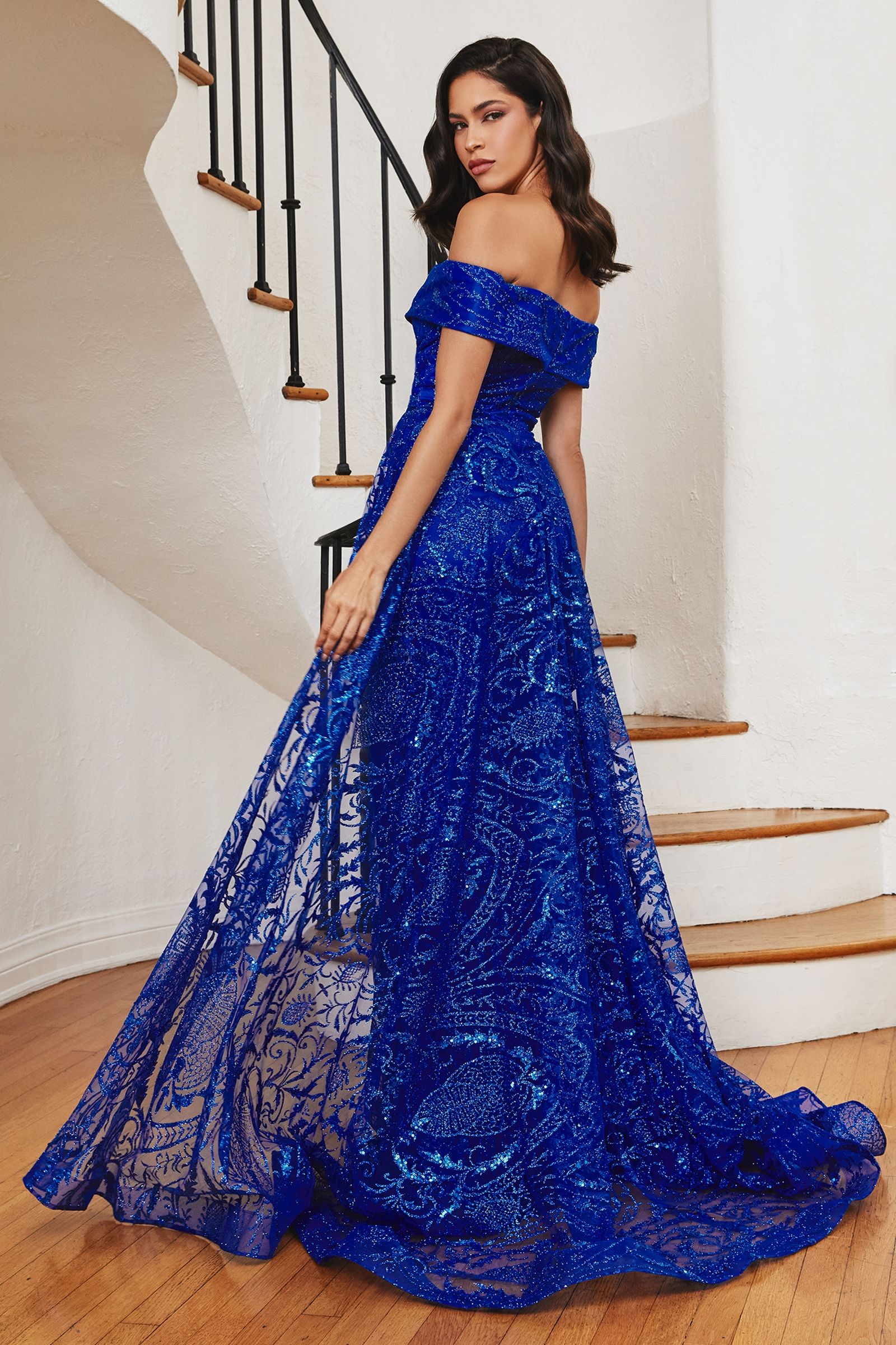 Off The Shoulder Lace Gown With Over Skirt-6