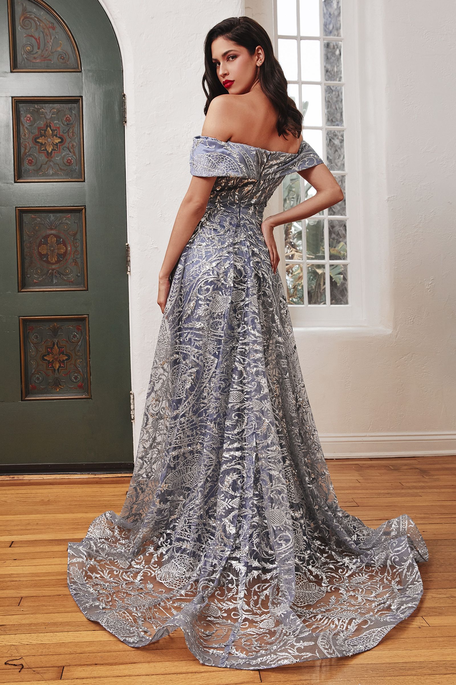 Off The Shoulder Lace Gown With Over Skirt-7