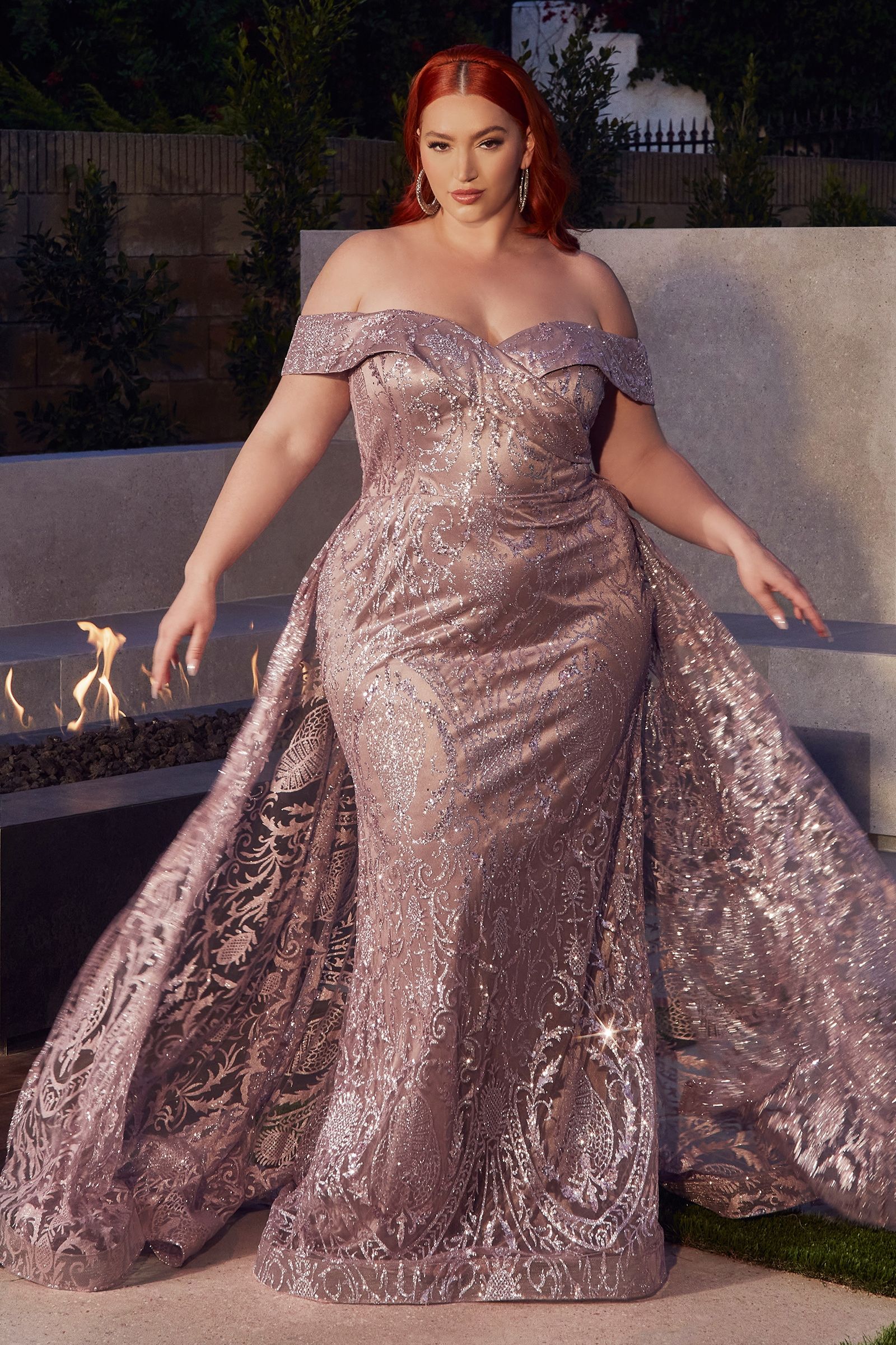 Off The Shoulder Lace Gown With Over Skirt-5