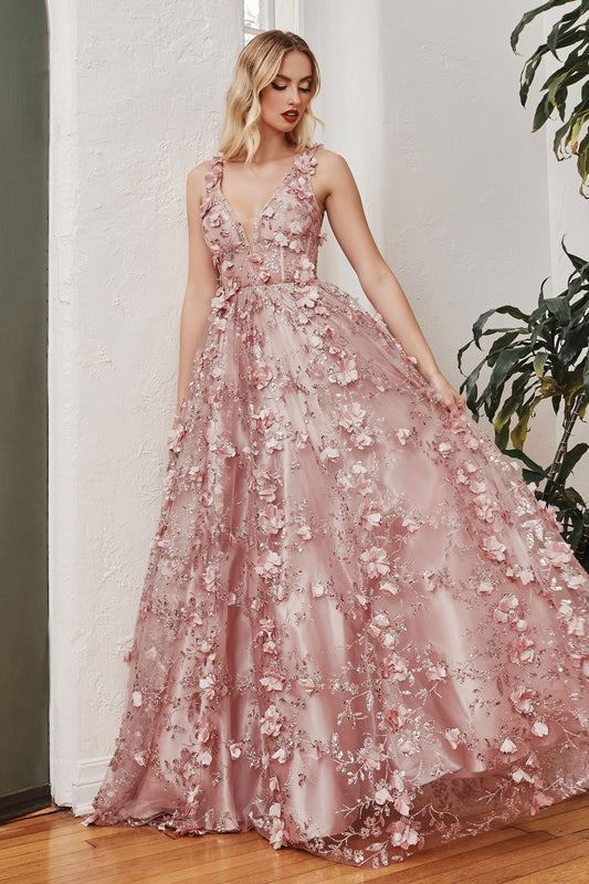 Glitter Floral Ball Gown-0