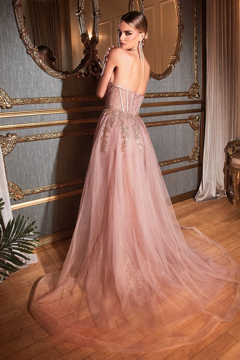 Strapless Glitter Gown With Removable Tulle Overskirt-5