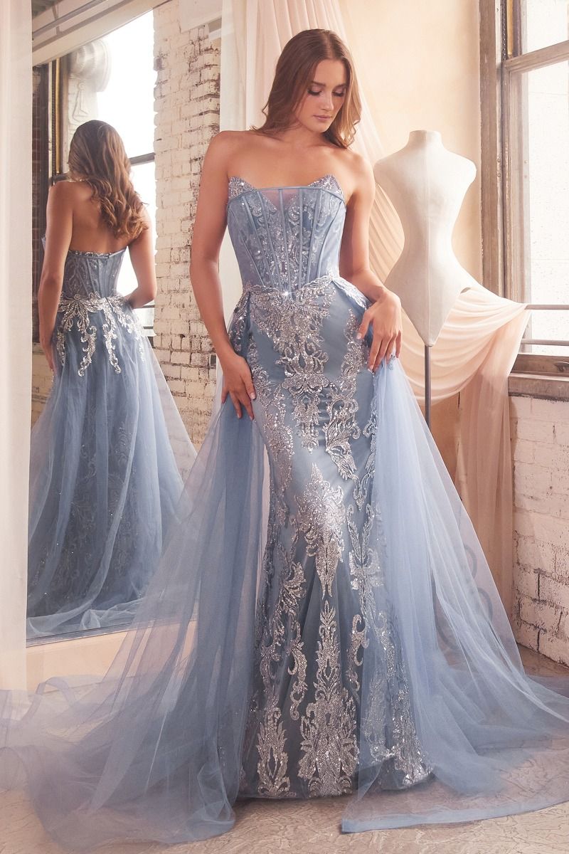 Strapless Glitter Gown With Removable Tulle Overskirt-8
