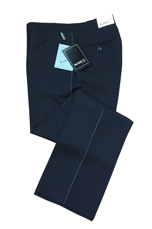 "Logan" Black Luxury Wool Blend Tuxedo Pants - Unhemmed-0