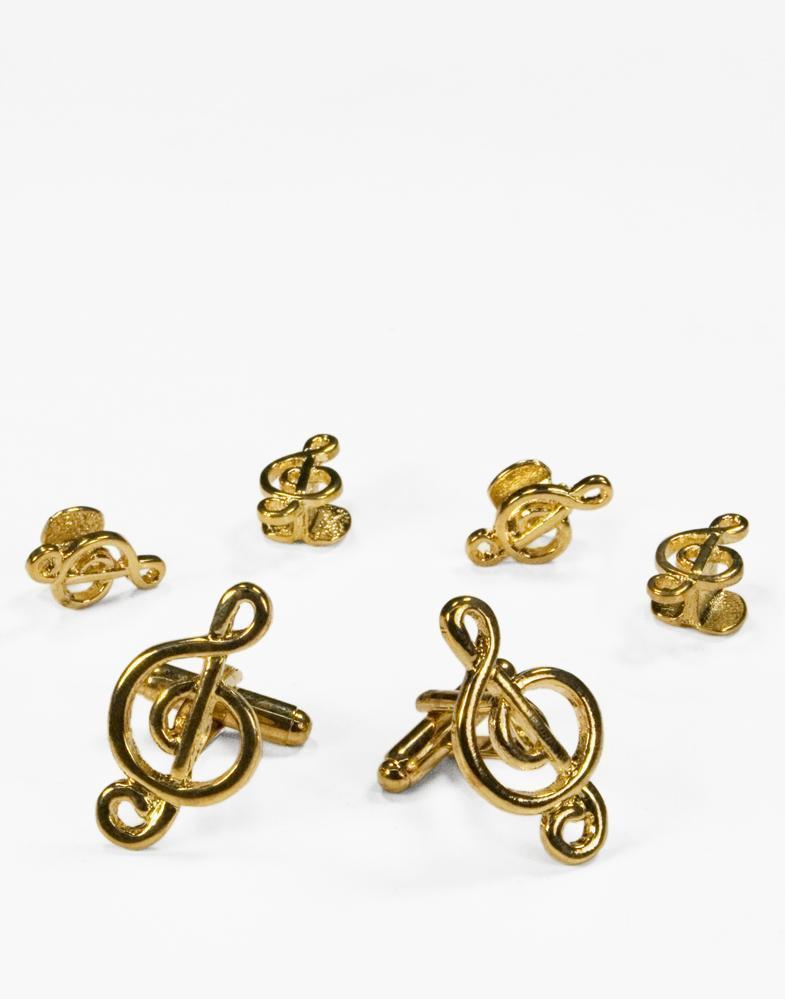 Musical G Clef Gold Studs and Cufflinks Set-0