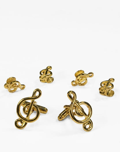 Musical G Clef Gold Studs and Cufflinks Set-0