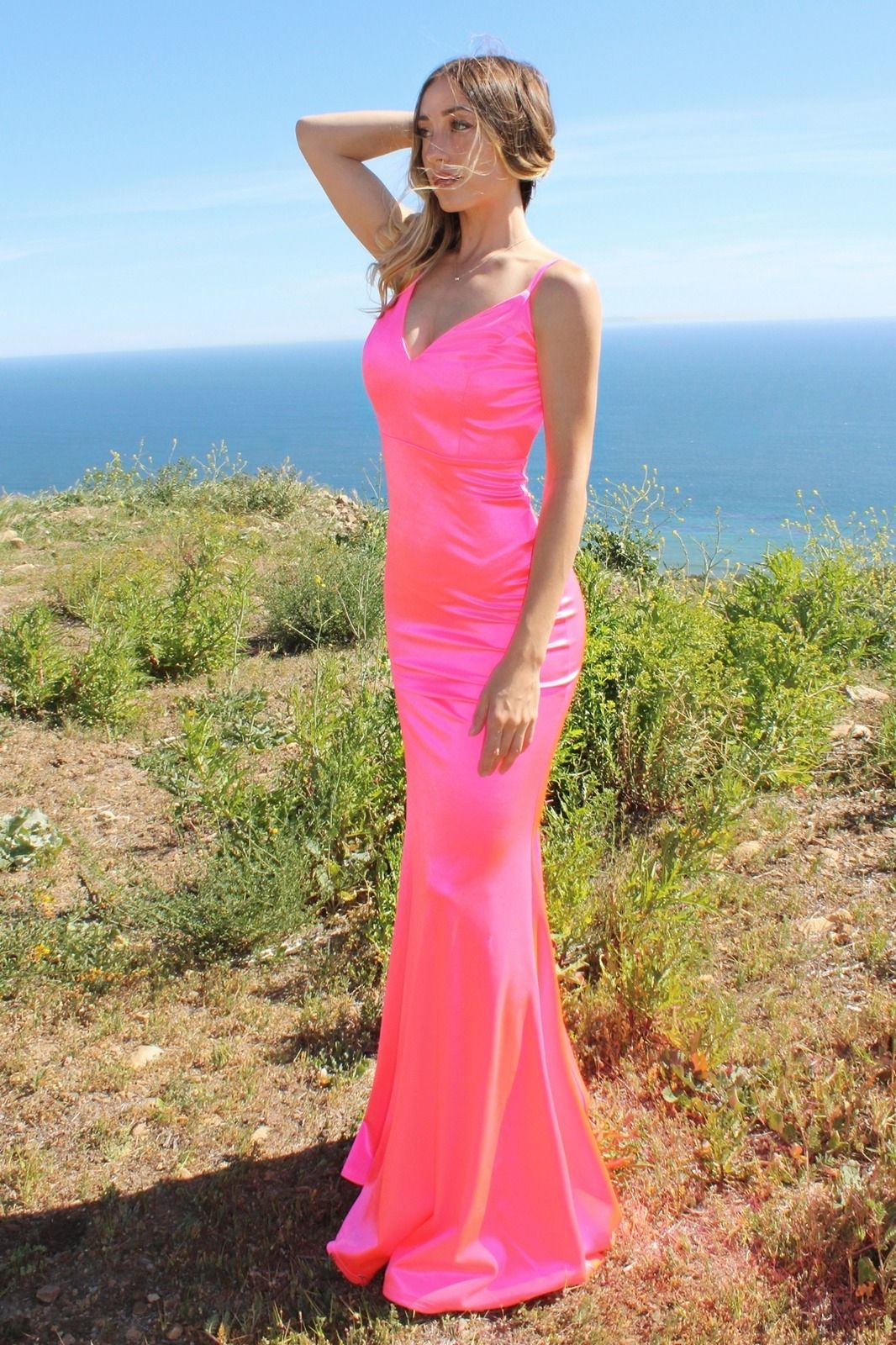 Neon Fitted Satin Dress-4