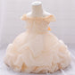 Baby Girl Solid Color One Shoulder Design Tutu Formal Dress Baptism Birthday Dress-1