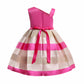 Baby Girl Floral Patched Pattern Striped Tutu Princess Dress One Shoulder Dress-6