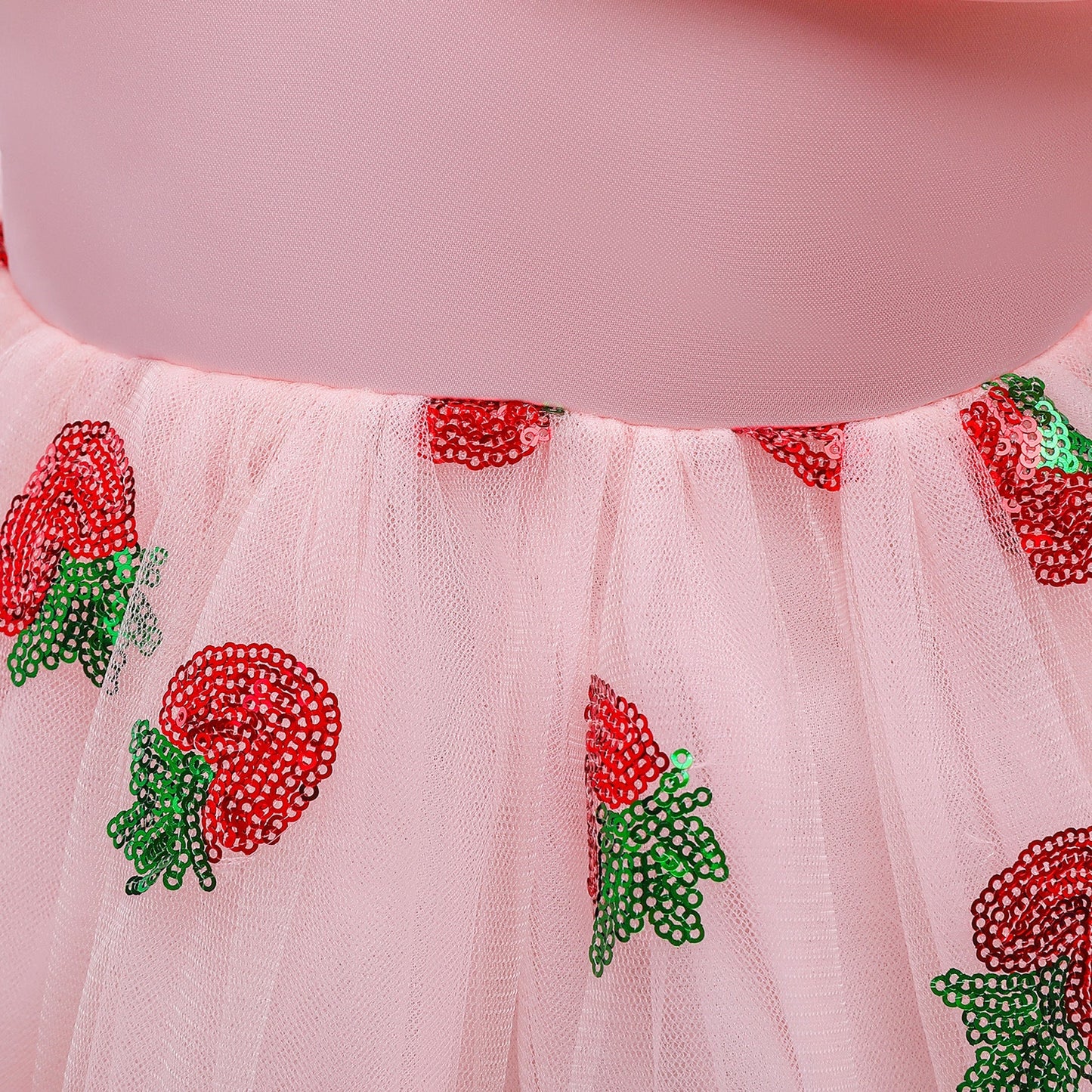 Baby Girl Strawberry Sequins Pattern Bow Tie Design Sling Tutu Formal Dress-9