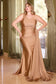 Fitted Stretch One Shoulder Satin Plus Size Long Evening Dress CDPT004C-10