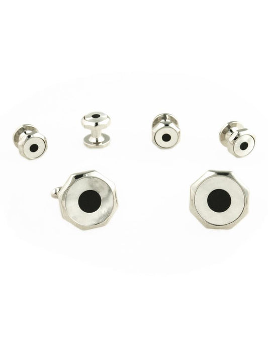 Target Onyx and Mother of Pearl Ring with Silver Octagon Edge Studs and Cufflinks Set-0