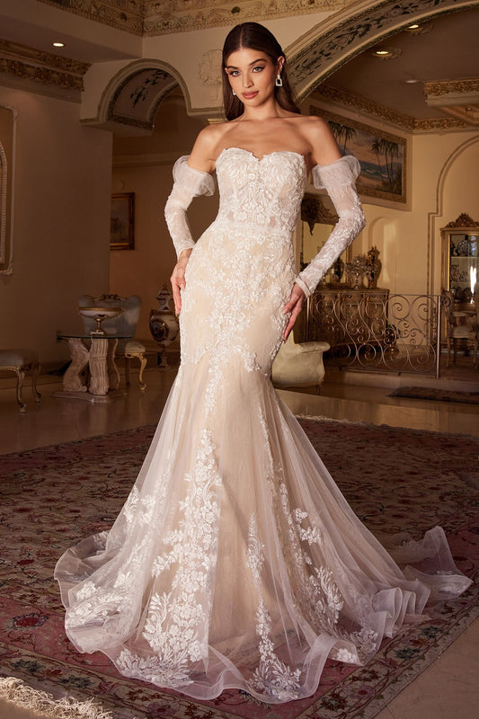 Lace Mermaid With Removable Sleeves Sweetheart Long Wedding Dress CDWL008-0